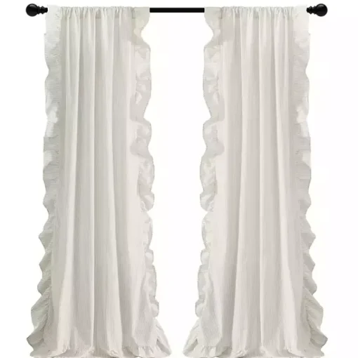 Kirklands Home Curtains & Drapes|Tan Stripe Ruffled Curtain Panel Set, 84 in.