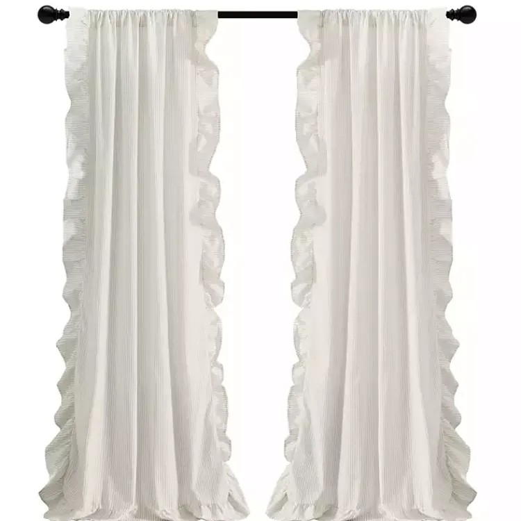 Kirklands Home Curtains & Drapes|Tan Stripe Ruffled Curtain Panel Set, 84 in.