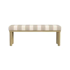 Kirklands Home Benches & Ottomans|Tan Striped Upholstered Wood Leg Bench