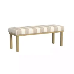 Kirklands Home Benches & Ottomans|Tan Striped Upholstered Wood Leg Bench