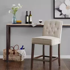 Kirklands Home Bar Stools & Counter Height Stools|Tufted Upholstered Wood Counter Stool Tan
