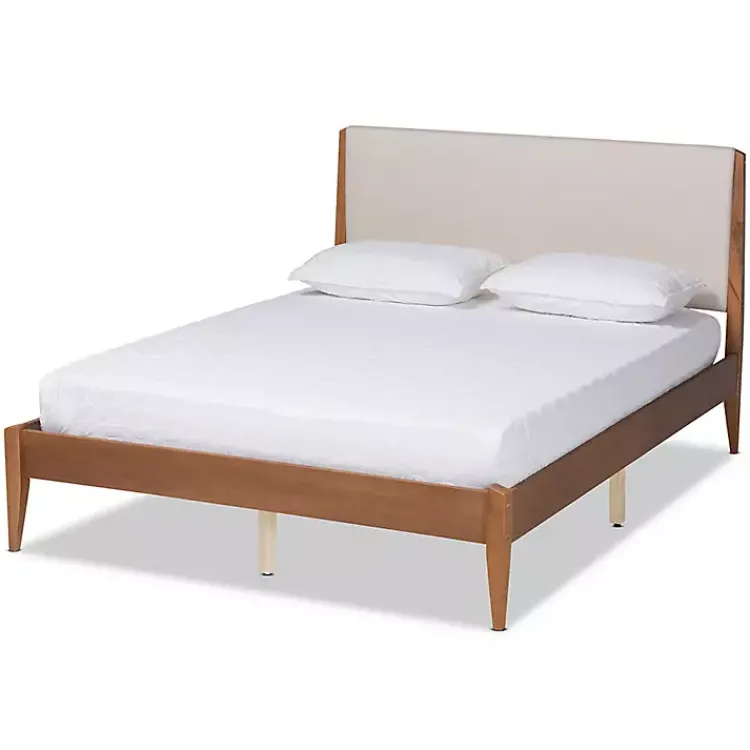 Kirklands Home Beds & Headboards|Tan Upholstered Brown Wood King Platform Bed