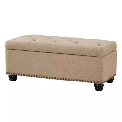 Kirklands Home Benches & Ottomans|Upholstered Carey Storage Ottoman Bench Tan