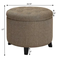 Kirklands Home Benches & Ottomans|Upholstered Eliza Round Storage Ottoman Tan