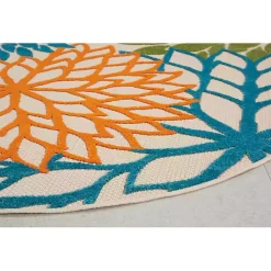 Kirklands Home Outdoor Rugs|Tangerine Floral Burst Round Outdoor Area Rug