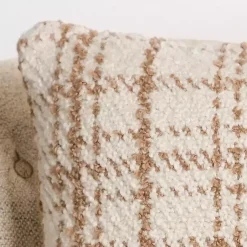 Best Taupe and White Boucle Plaid Pillow Pillows