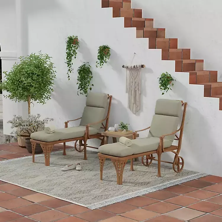 Kirklands Home Outdoor Cushions & Pillows|Taupe Canvas French Edge Outdoor Chaise Cushion Tan