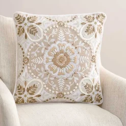 Taupe Embroidered Claudia Pillow Pillows