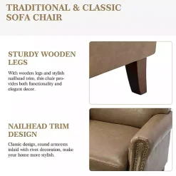 Kirklands Home Accent Chairs|Taupe Faux Leather Nailhead Taylor Armchair Brown