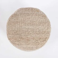Best Taupe Handwoven Textured Boucle Pouf Poufs & Floor Cushions