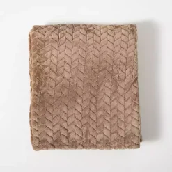 New Taupe Heavenly Herringbone Plush Throw Blankets & Throws