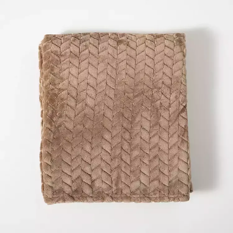 New Taupe Heavenly Herringbone Plush Throw Blankets & Throws