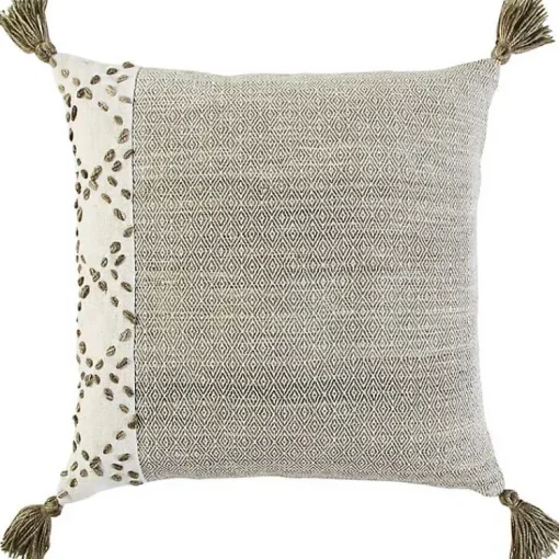 Best Taupe Kantha Stitch Recycled Throw Pillow Pillows