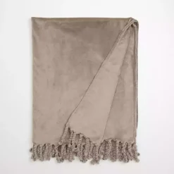Clearance Taupe Perfectly Plush Throw Blankets & Throws