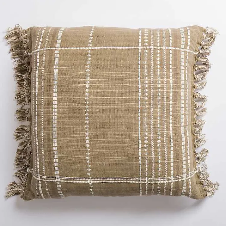 Sale Taupe Plaid Reversible Pillow Pillows