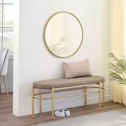 Kirklands Home Benches & Ottomans|Taupe Upholstered Gold Metal Leg Bench Gray
