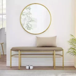 Kirklands Home Benches & Ottomans|Taupe Upholstered Gold Metal Leg Bench Gray