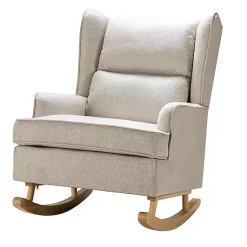 Kirklands Home Accent Chairs|Taupe Upholstered Natural Base Wingback Rocker Tan