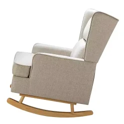 Kirklands Home Accent Chairs|Taupe Upholstered Natural Base Wingback Rocker Tan