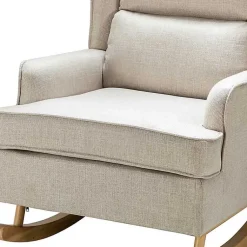Kirklands Home Accent Chairs|Taupe Upholstered Natural Base Wingback Rocker Tan