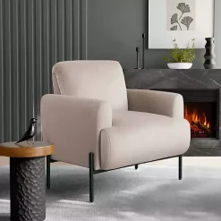 Kirklands Home Accent Chairs|Taupe Velvet Upholstered Knox Accent Chair Tan