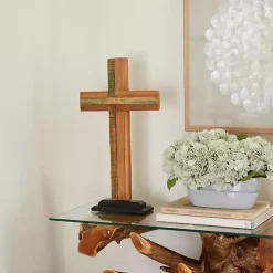 New Teak Wood Cross Tabletop Sculpture Statues & Figurines