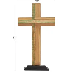 New Teak Wood Cross Tabletop Sculpture Statues & Figurines