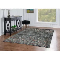 Kirklands Home Area Rugs|Teal and Ivory Grant Washable Area Rug, 5x7 Blue