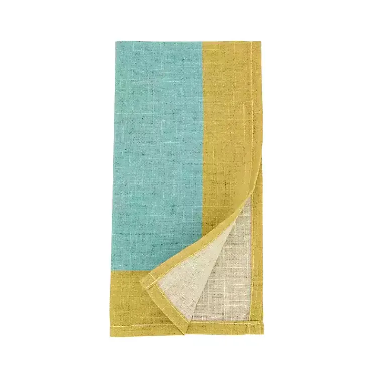 Kirklands Home Table Linens|Teal and Mustard Colorblock Napkins, Set of 4