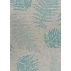 Kirklands Home Outdoor Rugs|Teal and Tan Falling Ferns Outdoor Area Rug, 5x7
