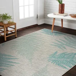 Kirklands Home Outdoor Rugs|Teal and Tan Falling Ferns Outdoor Area Rug, 5x7