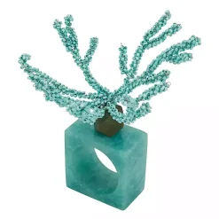 Kirklands Home Table Linens|Teal Beaded Coral Napkin Rings, Set of 4 Blue