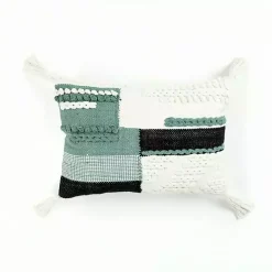 New Teal Braided Color Block Lumbar Pillow Pillows