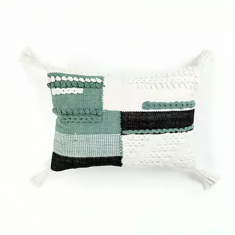 New Teal Braided Color Block Lumbar Pillow Pillows