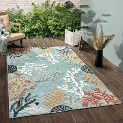 Kirklands Home Outdoor Rugs|Teal Coral Reef Area Rug, 5x7 Blue
