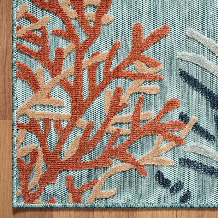 Kirklands Home Outdoor Rugs|Teal Coral Reef Area Rug, 5x7 Blue