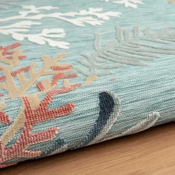 Kirklands Home Outdoor Rugs|Teal Coral Reef Area Rug, 5x7 Blue