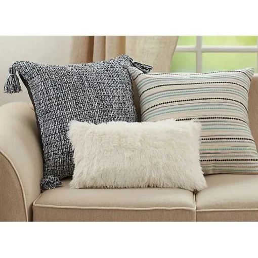 Teal Dash Stripe Woven Throw Pillow Pillows