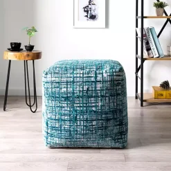 Hot Teal Distressed Geo Ultra-Soft Pouf Poufs & Floor Cushions