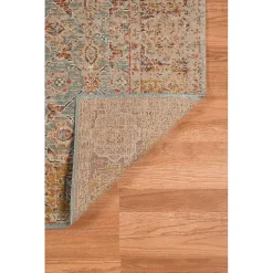 Kirklands Home Area Rugs|Teal Eaton Bordered Runner Blue