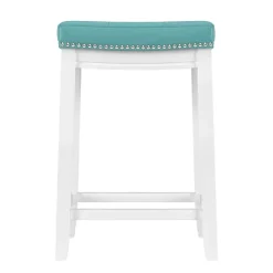 Kirklands Home Bar Stools & Counter Height Stools|Teal Faux Leather Claridge Counter Stool Blue