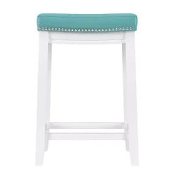 Kirklands Home Bar Stools & Counter Height Stools|Teal Faux Leather Claridge Counter Stool Blue