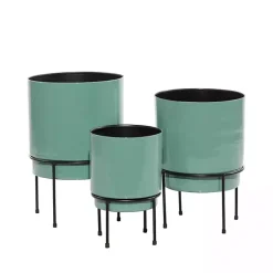 Kirklands Home Planters|Teal Metal Round Planters with Stands, Set of 3 Blue
