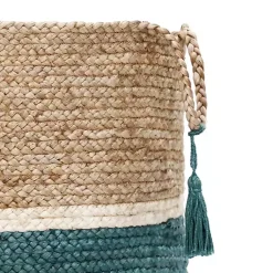 Hot Teal Off White Woven Basket with Tassel, 17 in. Baskets & Boxes