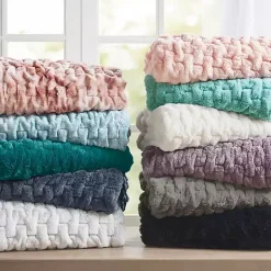 Outlet Teal Ruched Faux Fur Throw Blankets & Throws