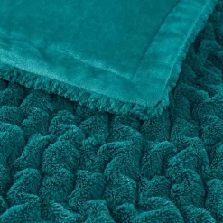 Outlet Teal Ruched Faux Fur Throw Blankets & Throws