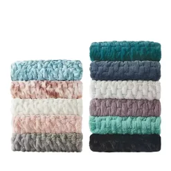 Outlet Teal Ruched Faux Fur Throw Blankets & Throws