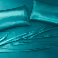 Kirklands Home Bed Sheets|Teal Satin Standard 2-pc. Pillow Case Set Blue