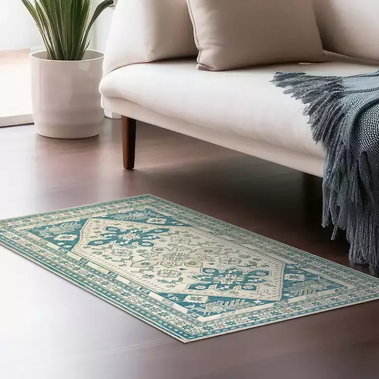 Kirklands Home Area Rugs|Teal Seraz Washable Area Rug, 3x5