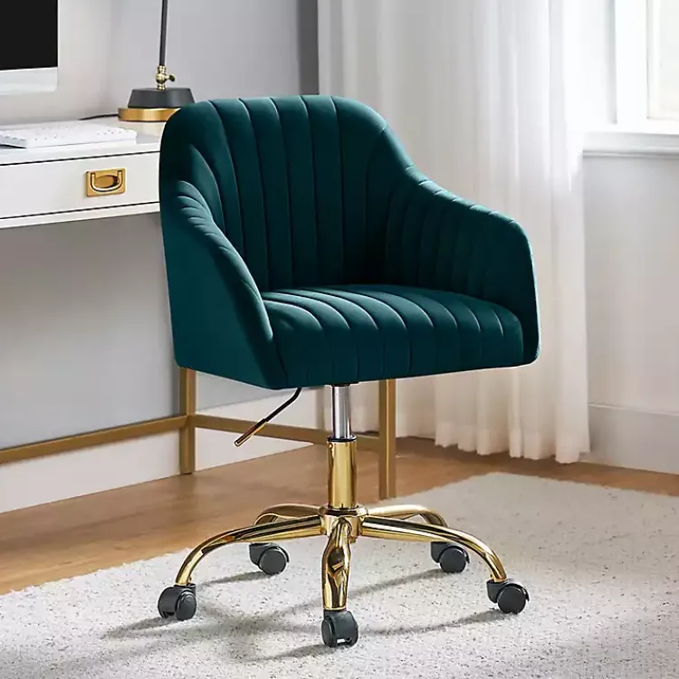Kirklands Home Office Furniture|Teal Velvet Swivel Jacyln Office Chair Blue